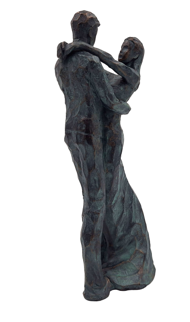 Figurină decorativă Cuplu dansând, cu gravură – cadou romantic pentru nuntă sau aniversare – înălțime 28 cm, realizată din polirășină, design elegant în cromatică profundă