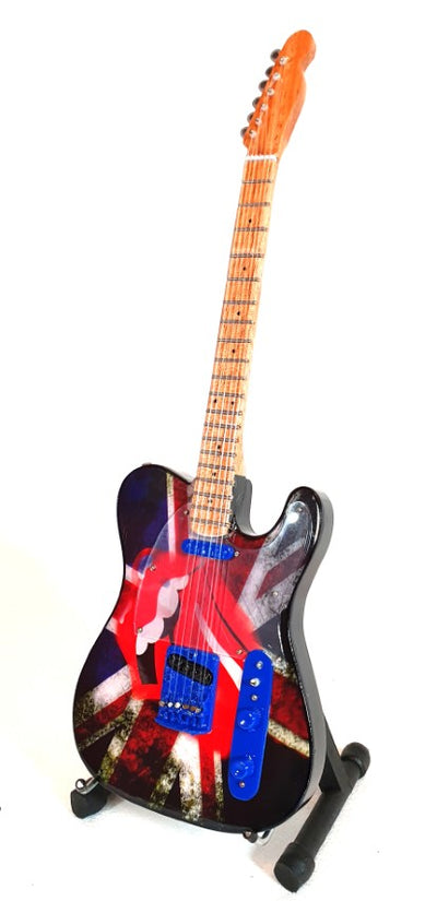 Mini chitară în stil Rolling Stones Keith Richards MGT-2301, cu posibilitate de personalizare prin gravură, cadou ideal pentru un fan al muzicii, realizată manual din mahon, înălțime 27,5 cm