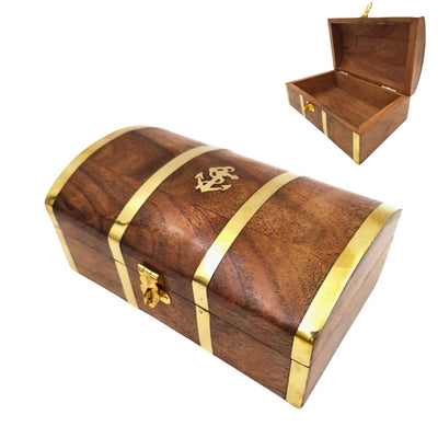 Casetă din lemn în stil marinăresc vintage DNU-020, cu motiv de ancoră din alamă, gravură personalizată, ideală ca dar pentru iubitorii mării, dimensiuni 18,4 × 12,7 × 7,6 cm
