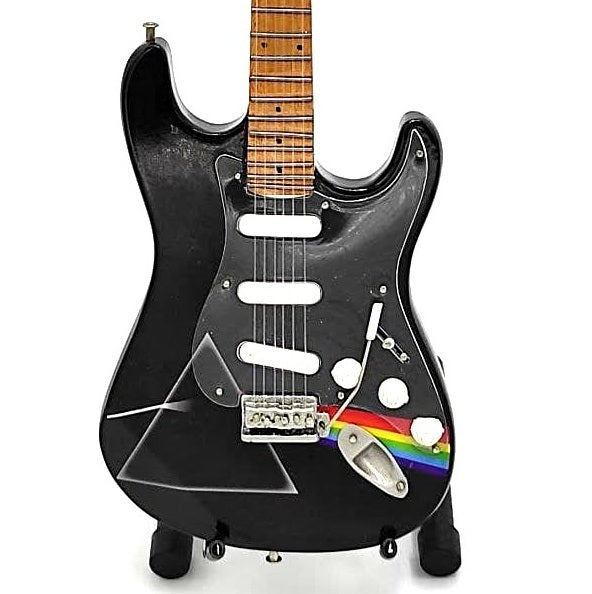 Mini gitara Pink Floyd z mahoniowego drewna, ręcznie wykonana, 27,5 cm, możliwość personalizacji grawerem, idealny prezent dla fanów muzyki