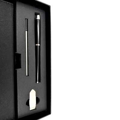 Set cadou elegant Premium – agendă A5 cu pix și pendrive 16GB în cutie – negru-auriu – EE9