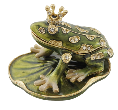 Cutiuță metalică exclusivistă, bogat decorată cu cristale - Broscuță - B0746-54