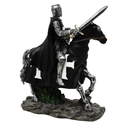Figurină decorativă cavaler pe cal 22 cm, cu posibilitate de personalizare prin gravură - decorațiune elegantă din polirășină, cadou pentru iubitorii de istorie și Evul Mediu