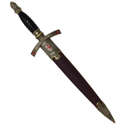 Pumnal templier decorativ în teacă, cu gravură – replică din oțel inoxidabil, 40 cm