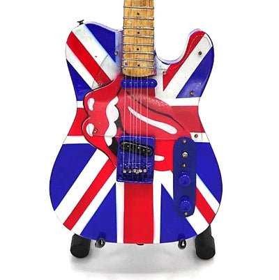 Mini chitară de colecție Rolling Stones UK&Tongue MGT-2301B din lemn de mahon, posibilitate de personalizare prin gravură, cadou ideal pentru orice ocazie, înălțime 27,5 cm