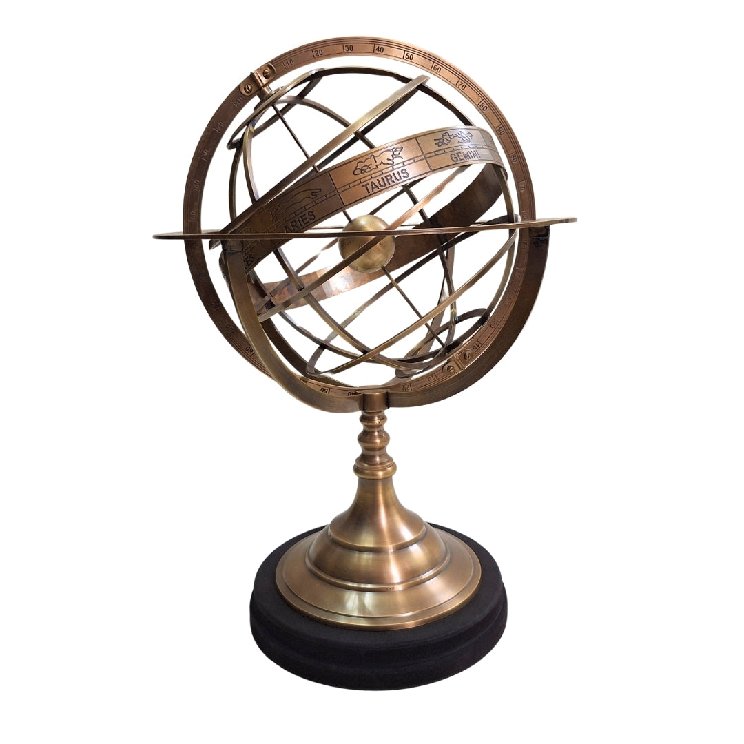 Astrolab din alamă cu gravură – decorațiune elegantă pentru birou, cu înălțimea de 52 cm