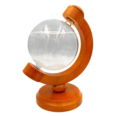 Barometru de furtună FitzRoy glob cu posibilitate de gravare - decorațiune elegantă pentru birou din sticlă și lemn, înălțime 18,5 cm