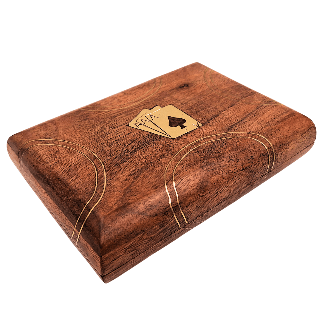 Set elegant de 2 pachete de cărți în cutie de lemn, cu posibilitate de personalizare prin gravură
