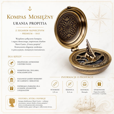 Kompas Mosiężny Urania Propitia z Zegarem Słonecznym