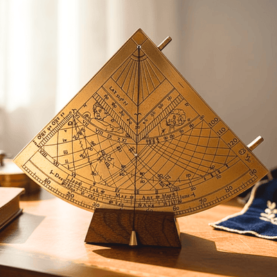 Cadran solar Gunter H39 din alamă, cu bază din lemn, posibilitate de personalizare prin gravură, cadou ideal pentru pasionații de astronomie, înălțime 17 cm, ambalaj de cadou elegant