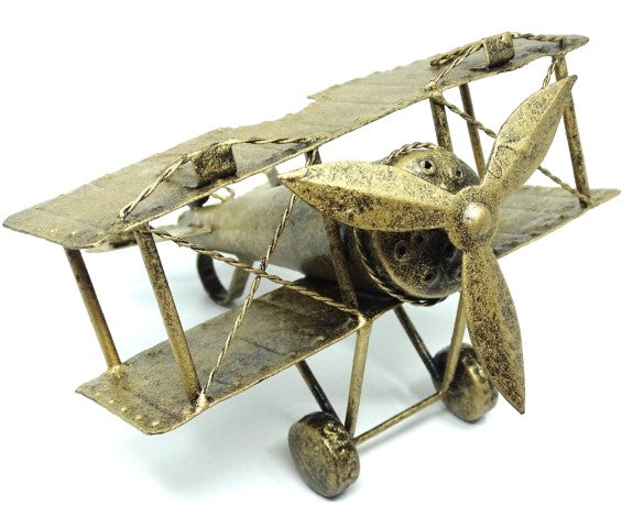 Avion biplan retro NC1389 din metal, cu posibilitate de personalizare prin gravură