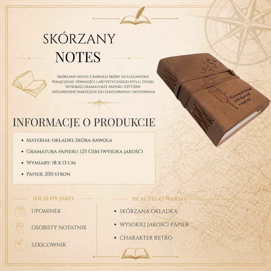 Notes skórzany Retro z Inskrypcją 200 stron