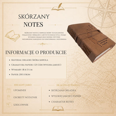 Notes skórzany Retro z Inskrypcją 200 stron