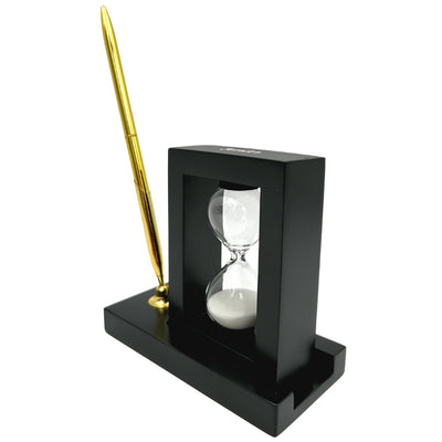 Set decorativ pentru birou cu clepsidră de 3 minute și suport pentru pix, cu gravură