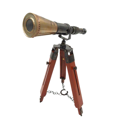 Lunetă din alamă pe trepied, cu posibilitate de personalizare prin gravură - element decorativ elegant pentru cadou, înălțime reglabilă până la 30 cm