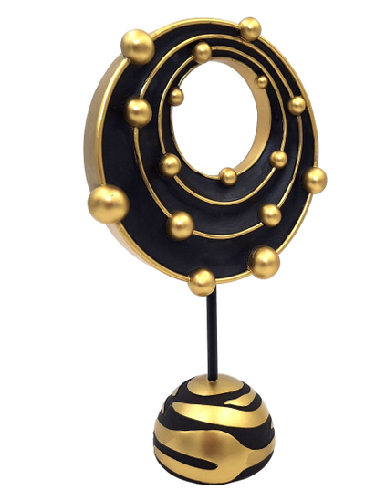 Figurină decorativă mare Sistem cosmic, cu posibilitate de personalizare prin gravură, ideală pentru cadou - înălțime 20,2 cm, auriu și negru, stil modern și glamour