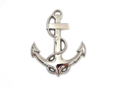 Ancoră de perete 34 cm, cu posibilitate de personalizare prin gravură, decorațiune metalică argintie în stil nautic