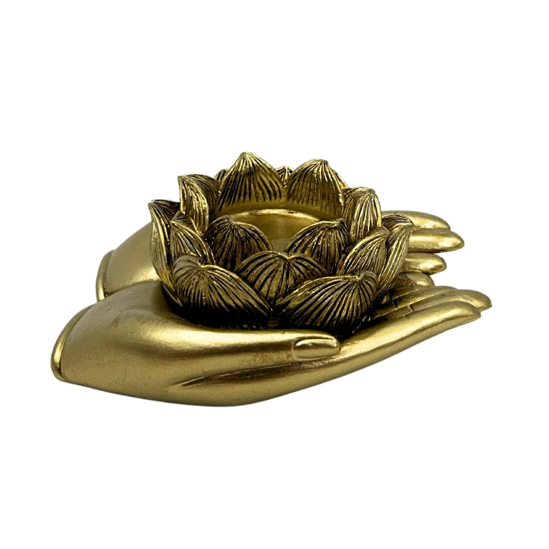 Złoty Świecznik Glamour na Tealight z Możliwością Personalizacji Grawerem – Elegancki Dekoracyjny Element Wnętrza o Wymiarach 11,5 x 9,4 x 4,8 cm z Polyresinu