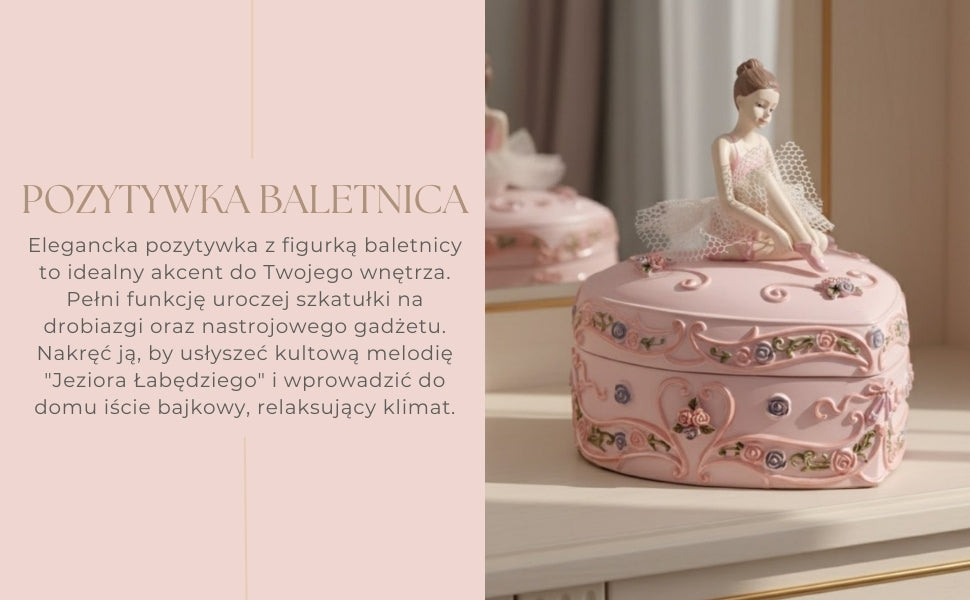 Cutie muzicală mică inimă cu balerină Lacul Lebedelor, cu posibilitate de personalizare prin gravură, roz, 12,5 cm, cadou ideal pentru zi de naștere sau aniversare