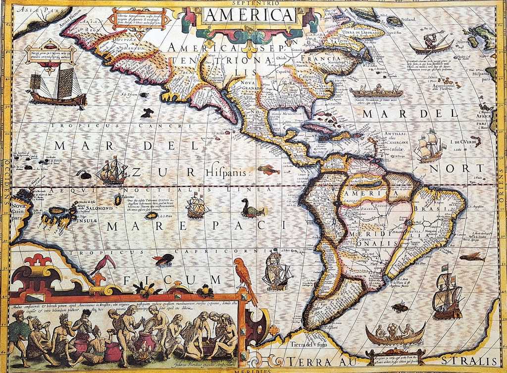 Harta Americii 1628r. - reprint J. Hondius cu posibilitate de personalizare prin gravură - cadou ideal pentru călători și pasionați de istorie - dimensiuni 37,5 x 50 cm