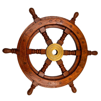 Timona din lemn cu inserție din alamă și spațiu pentru pană - diametru 30 cm - cadou ideal cu posibilitate de personalizare prin gravură - stil marinăresc și retro