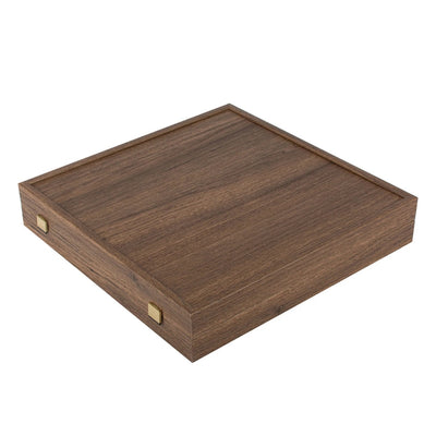 Șah metalic exclusivist cu tablă de șah din alamă 44 x 44 cm – piese medievale cu posibilitate de personalizare prin gravură