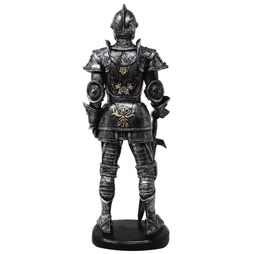Figurină decorativă cavaler în armură 39cm argintie, cu posibilitate de personalizare prin gravură