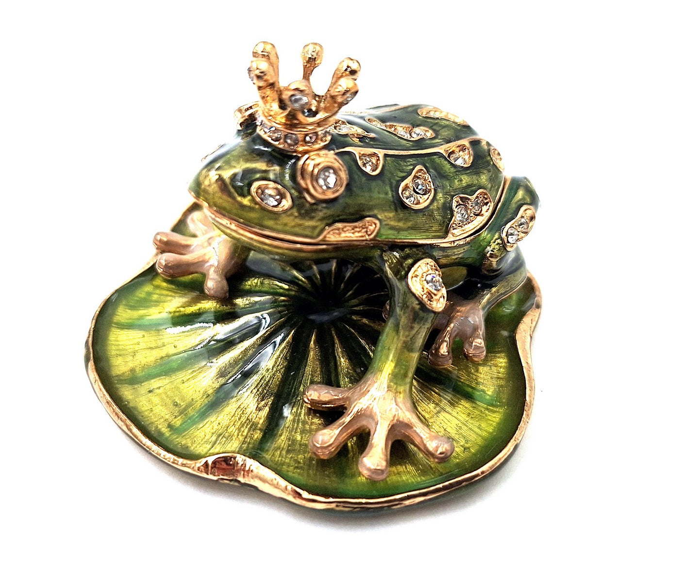 Cutiuță metalică exclusivistă, bogat decorată cu cristale - Broscuță - B0746-54