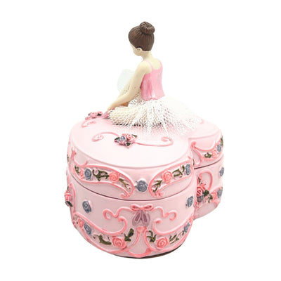 Cutie muzicală mică inimă cu balerină Lacul Lebedelor, cu posibilitate de personalizare prin gravură, roz, 12,5 cm, cadou ideal pentru zi de naștere sau aniversare