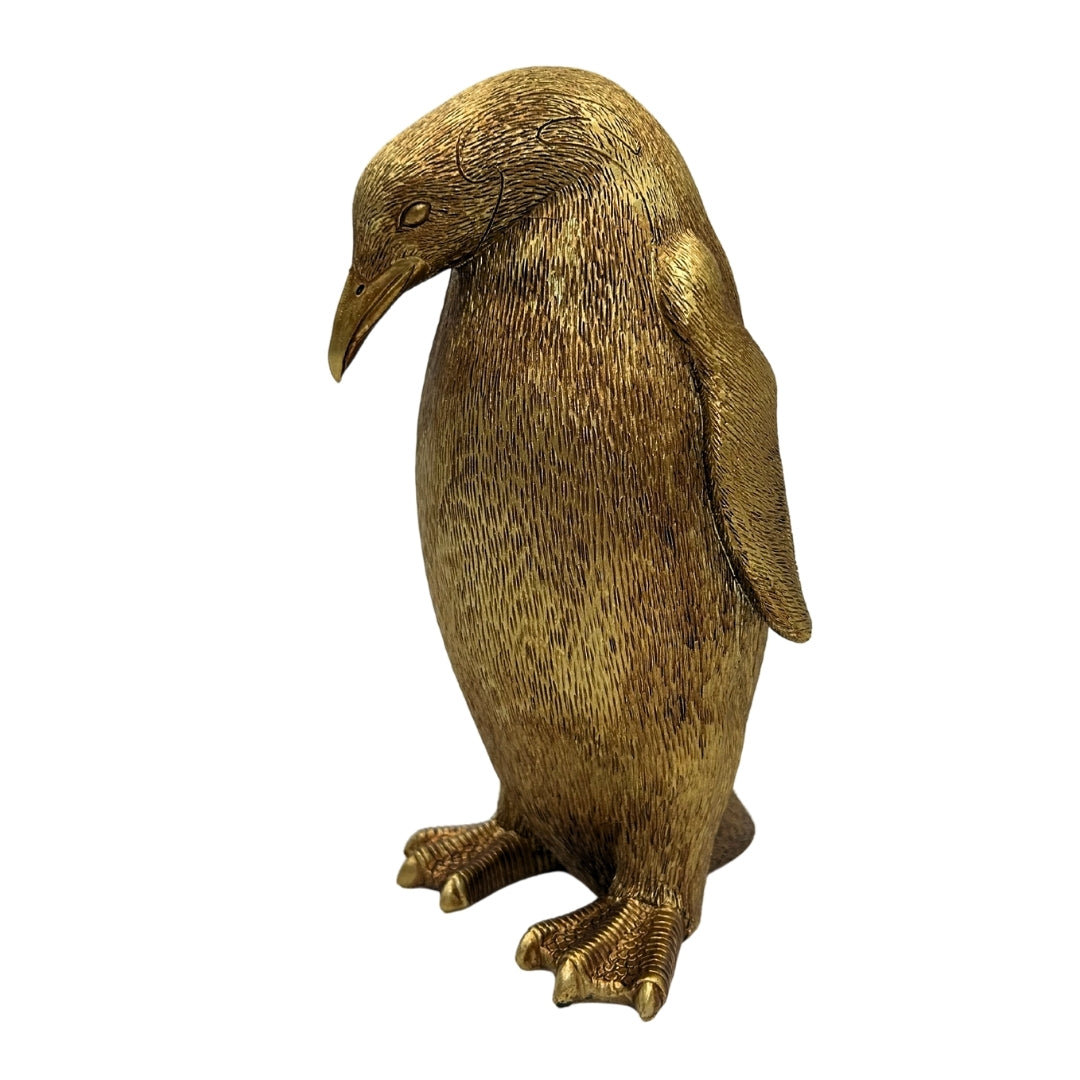 Pinguin auriu 20,5 cm cu posibilitate de personalizare prin gravură – figurină decorativă elegantă pentru cadou, stil glamour, art deco, realizată din polyresin de înaltă calitate