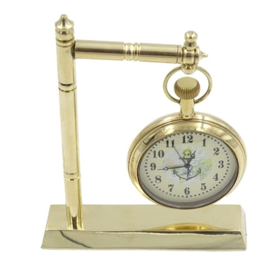 Ceas marinăresc de birou din alamă NC2126, cu posibilitate de gravare, înălțime 12 cm, cadou ideal pentru iubitorul de navigație, cu motiv de ancoră și velier