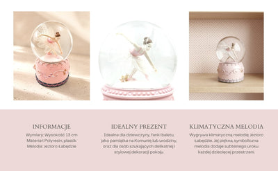 Balerină dansatoare în glob de sticlă 12cm cu posibilitate de personalizare prin gravură - decorațiune elegantă pastelată, cadou pentru iubitorii de balet, realizată din polirășină și sticlă