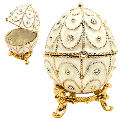 Ekskluzywne Szkatułka Jajo Fabergé Metalowa z Kryształkami - B0748-17WH