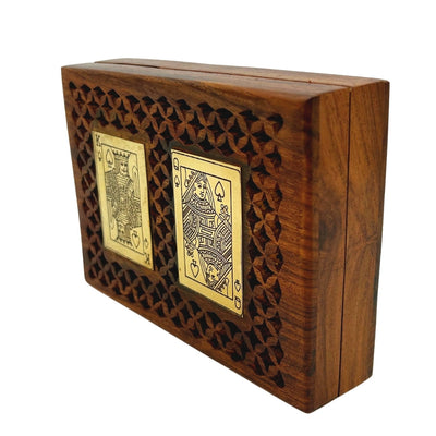 Set elegant de două pachete de cărți de joc în cutie din lemn, cu posibilitate de personalizare prin gravare