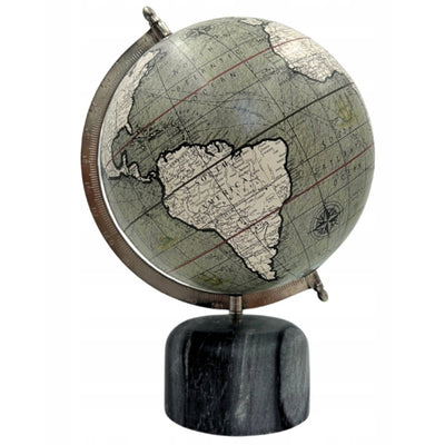Glob decorativ pe bază de piatră 30cm, cu posibilitate de personalizare prin gravură - cadou elegant în nuanțe de gri și piatră neagră