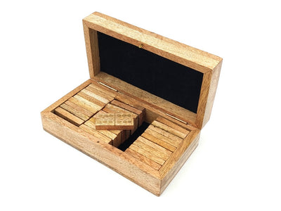 Domino din lemn de mango în cutie cu gravură - cadou personalizat pentru adulți, 28 de piese, decorațiuni din alamă, dimensiunile cutiei 15 x 8 x 4,5 cm