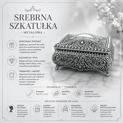 Casetă metalică argintie pentru bijuterii 20-74M cu gravură