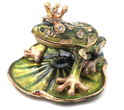 Cutiuță metalică exclusivistă, bogat decorată cu cristale - Broscuță - B0746-54