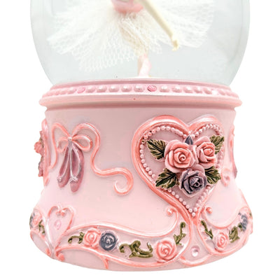 Tańcząca Baletnica w Szklanej Kuli 15cm z Personalizowanym Grawerem - Elegancka Pozytywka z Pastelową Podstawą i Melodią Jezioro Łabędzie