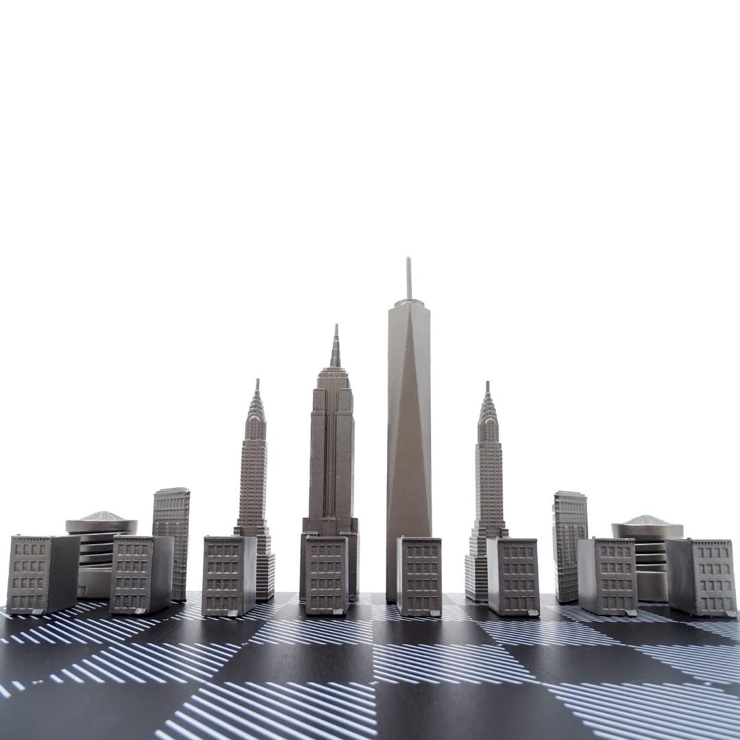 Șah Skyline New York cu gravură, din oțel inoxidabil