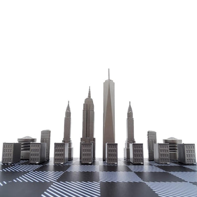 Șah Skyline New York cu gravură, din oțel inoxidabil