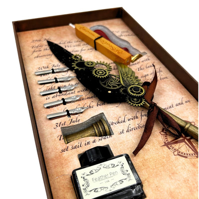 Set de caligrafie premium pană de gâscă - 6 penițe sigiliu suport pentru pană - EE16