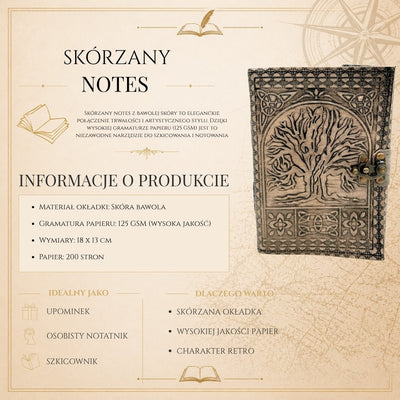 Jurnal din piele retro Arborele Vieții cu gravură
