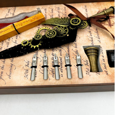 Set de caligrafie premium pană de gâscă - 6 penițe sigiliu suport pentru pană - EE16