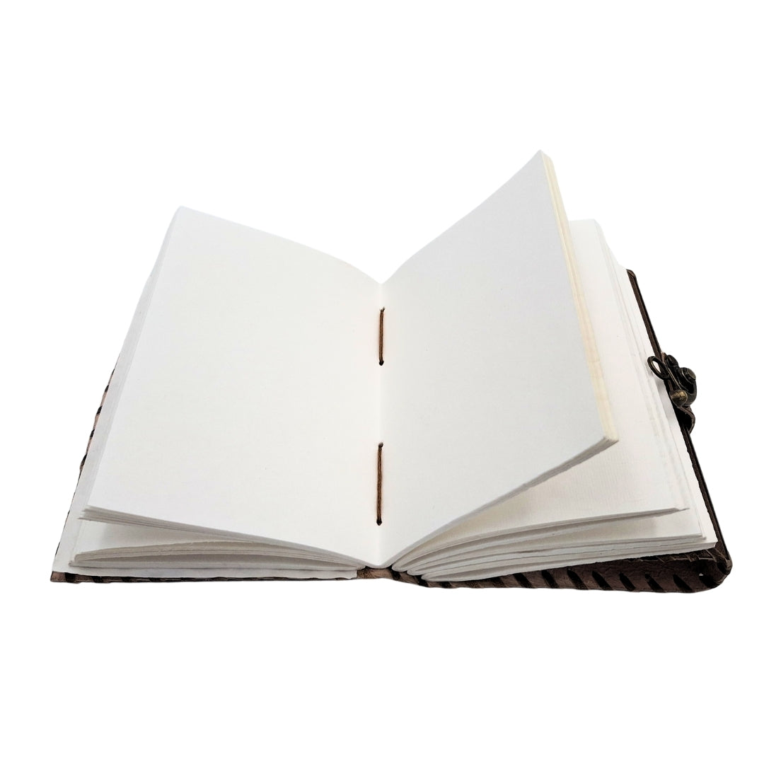 Notes Skórzany Retro Słońce i Księżyc 200 stron z możliwością personalizacji grawerem, beżowo-brązowy, idealny na prezent dla artysty lub miłośnika magii codzienności