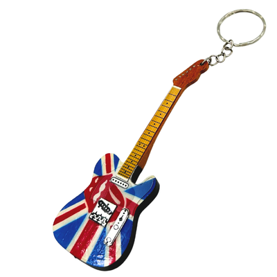 Breloc chitară din lemn The Rolling Stones cu gravură - cadou personalizat din mahon, roșu, 6x11 cm