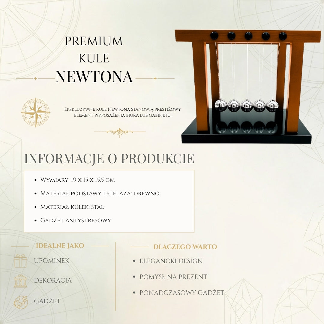 Bile Newton premium elegante, mari, pe bază din lemn, cu posibilitate de personalizare prin gravură