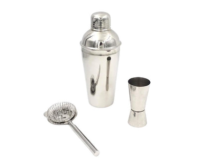 Set de barman Steel, 3 piese, cu posibilitate de personalizare prin gravură - shaker 750 ml, jigger 15/30 ml, strainer - cadou elegant pentru iubitorii de băuturi, oțel inoxidabil, culoare argintie