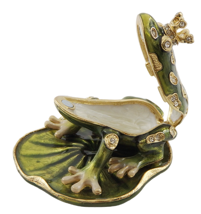 Cutiuță metalică exclusivistă, bogat decorată cu cristale - Broscuță - B0746-54