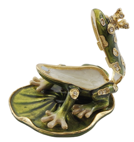 Cutiuță metalică exclusivistă, bogat decorată cu cristale - Broscuță - B0746-54